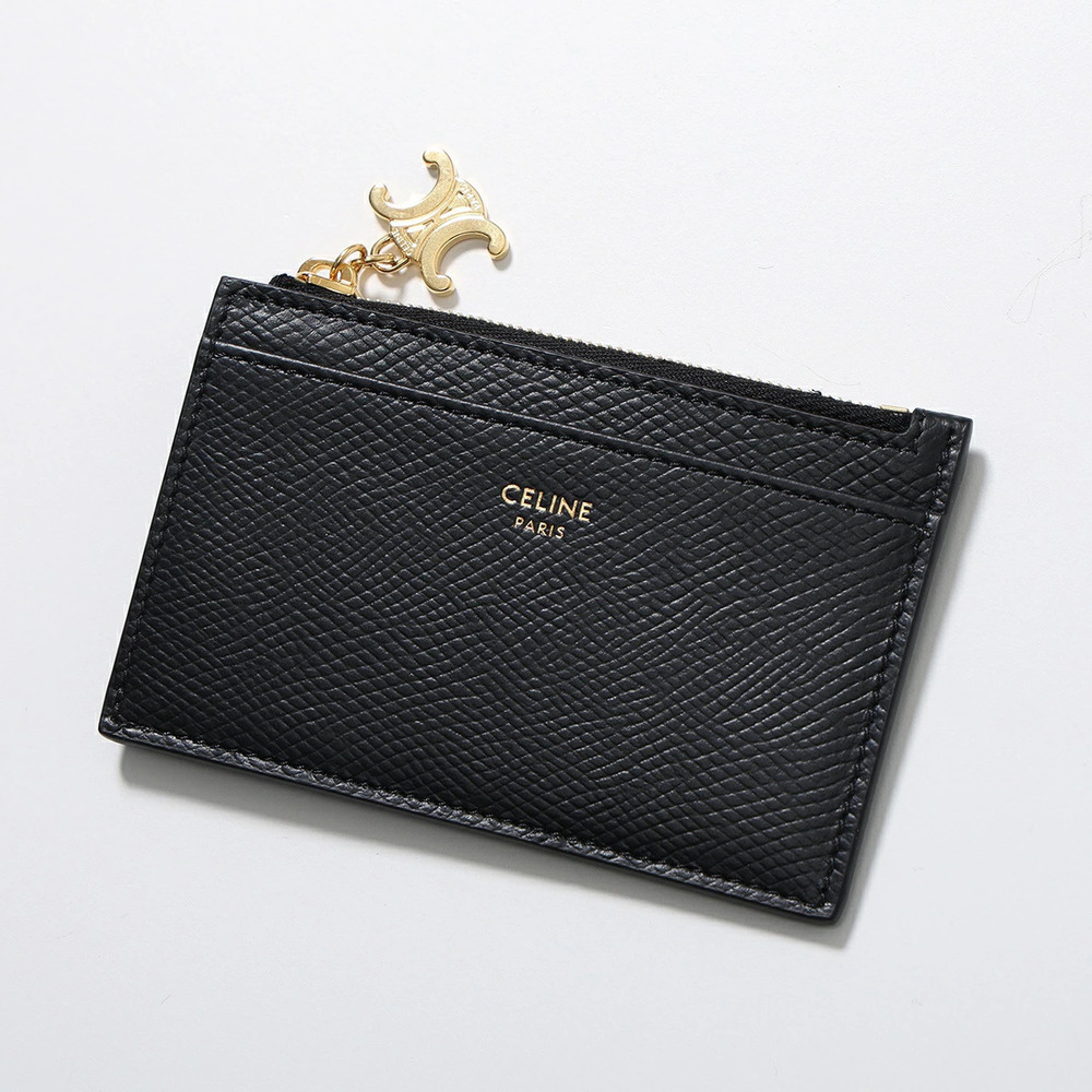 Celine Triomphe coin case Wallet Card Fragment Wallet Leather Black